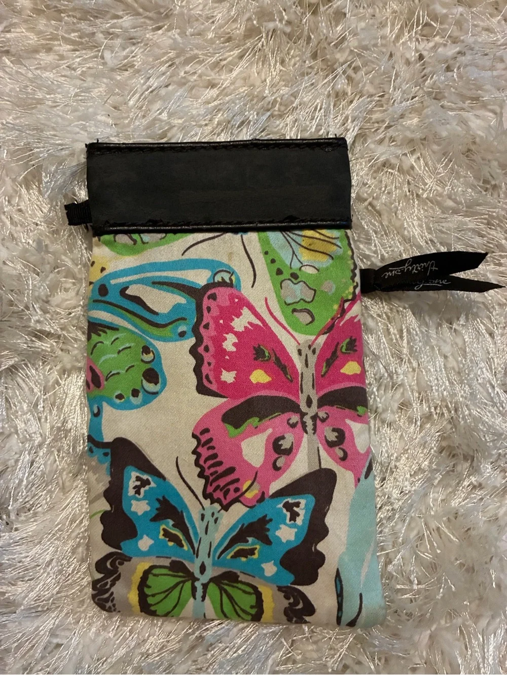 Thirty-One Grab & Go Wristlet Eye Glass Pouch Multi-Color Butterfly Pattern